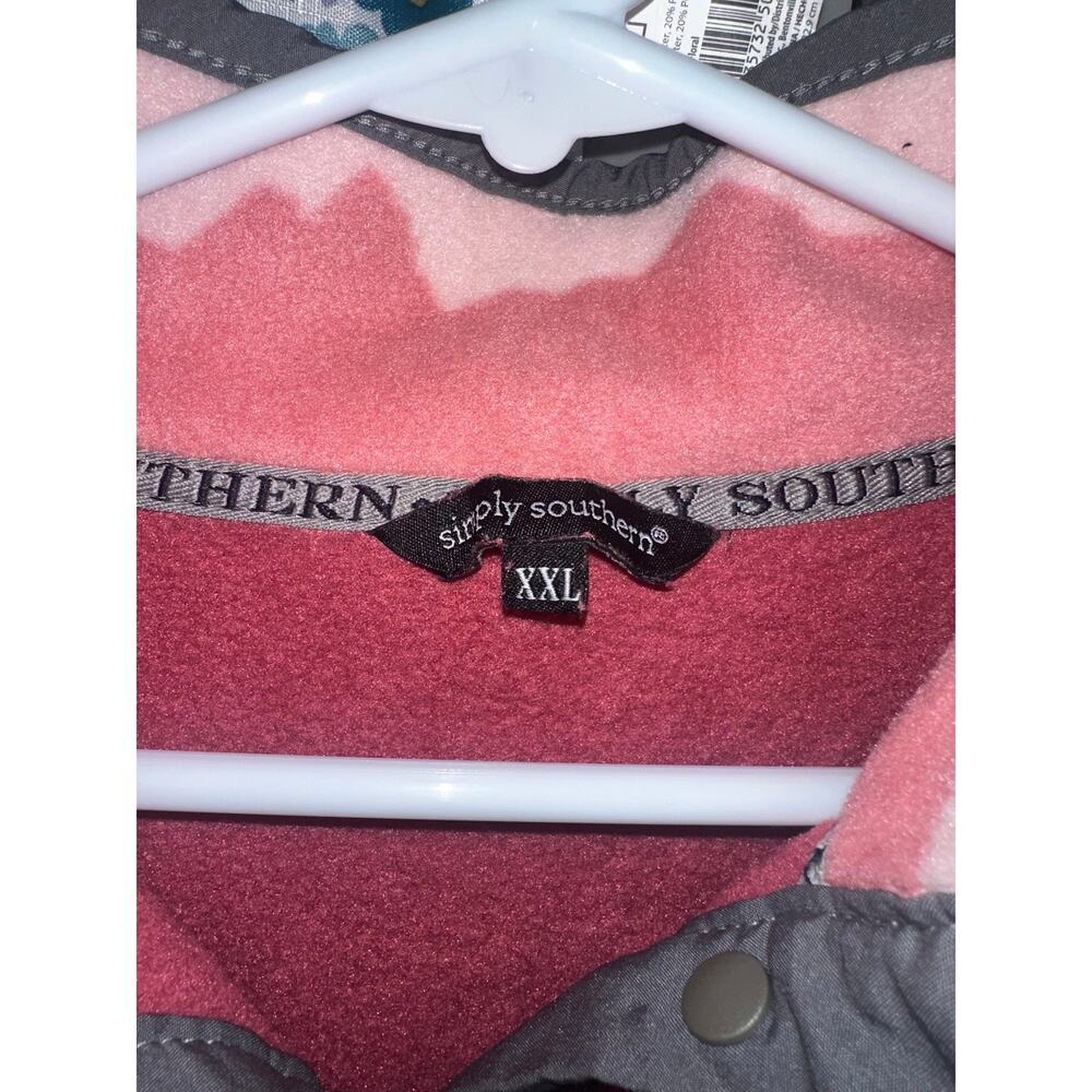 Simply Southern Comfy Fleece Pullover XXL Pink Mountain Print Snap Neck - Picture 7 of 8